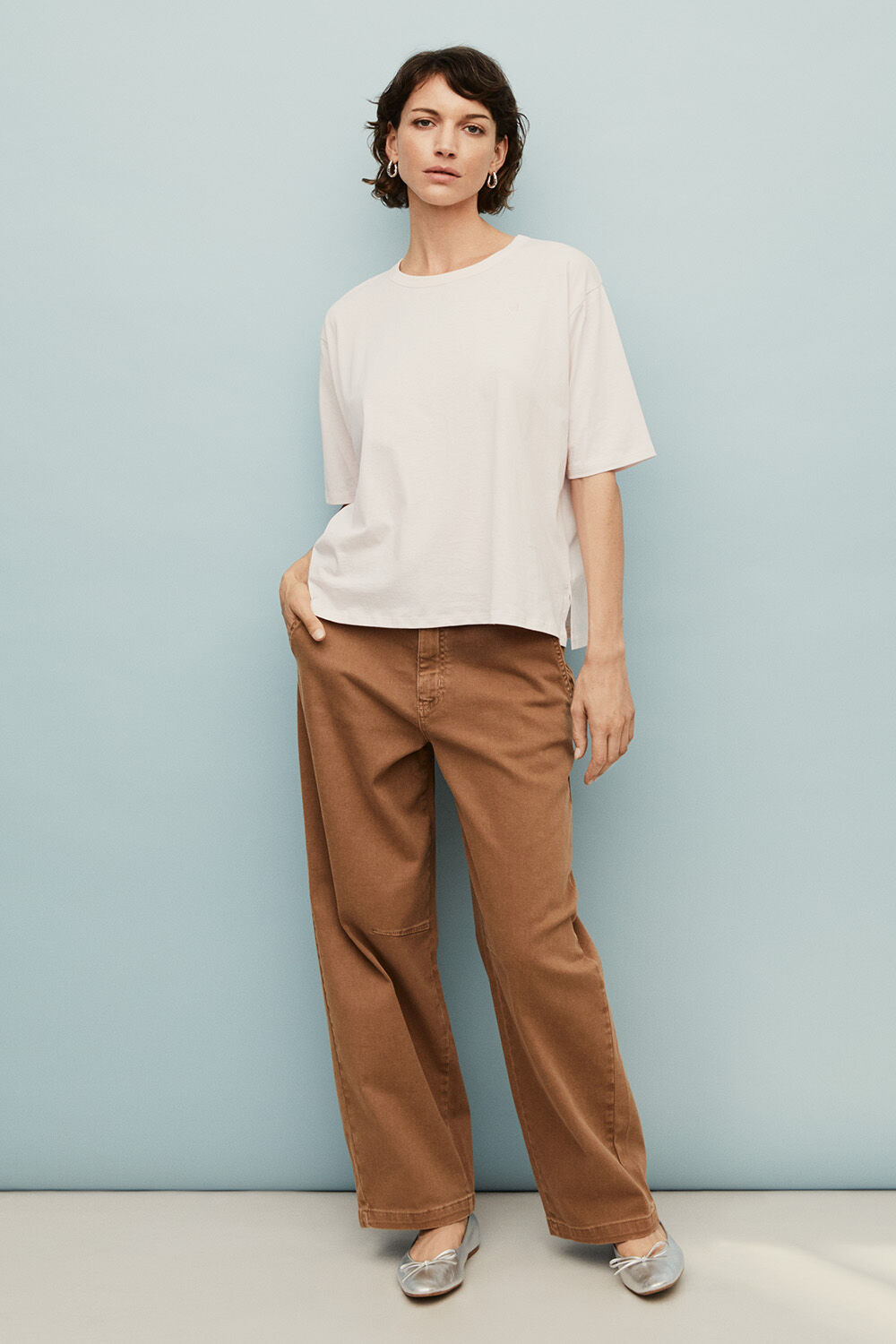 Doreann JERSEY Top - White, Povienne Denim Trousers - Otter